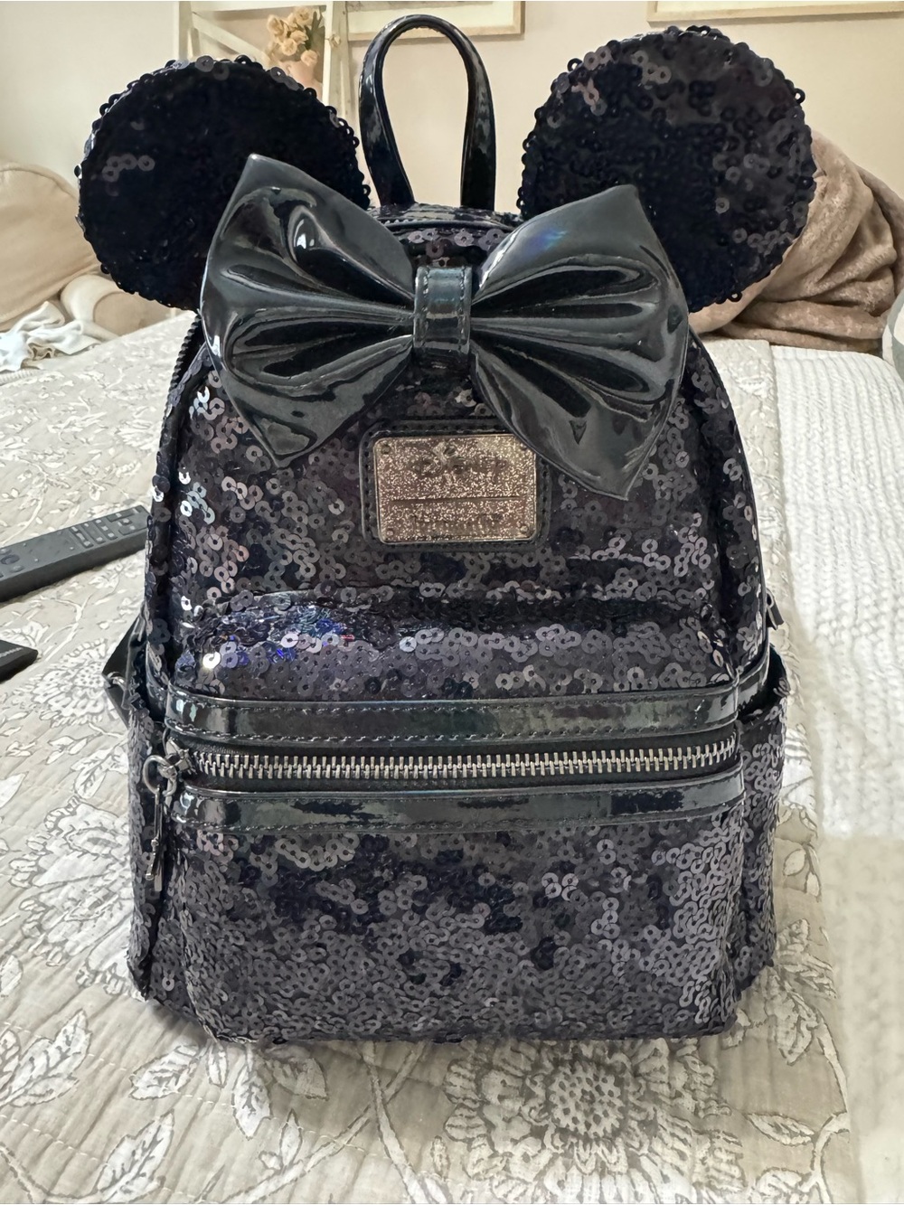 LoungeFly Sequin Minnie Ear Mini Backpack - Black